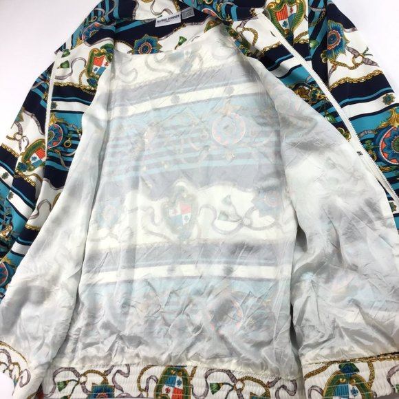 vintage womens jacket Alfred Dunner 16W nautical chain print bomber full zip 90s - Picture 12 of 16